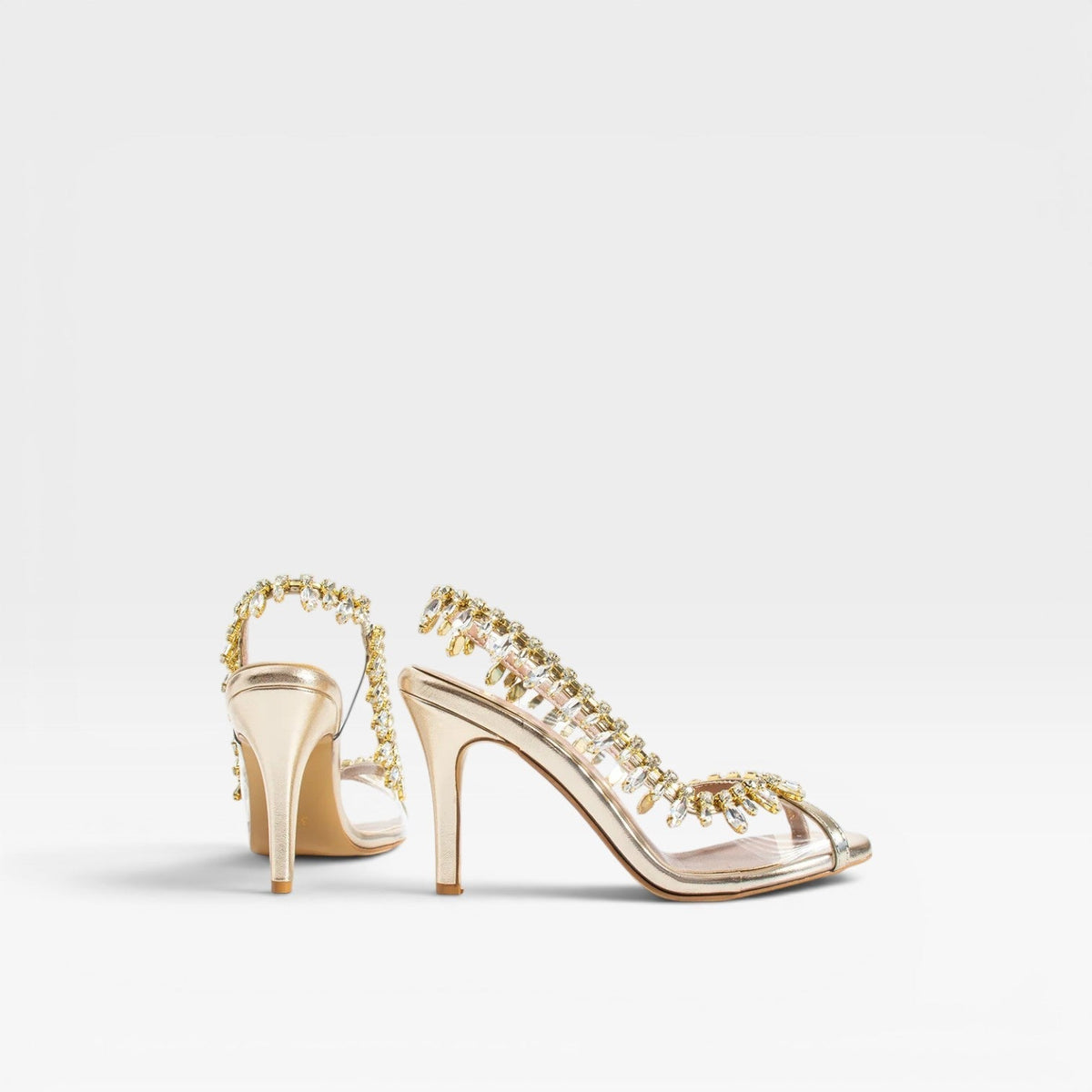 Women's Metallic Strappy Heels with Crystal Chain – Evening Sandals | Ewelme