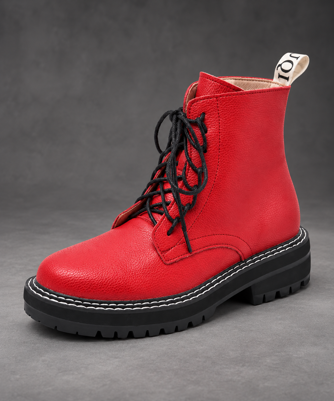 Women's Lace-Up Combat Ankle Boots – Red