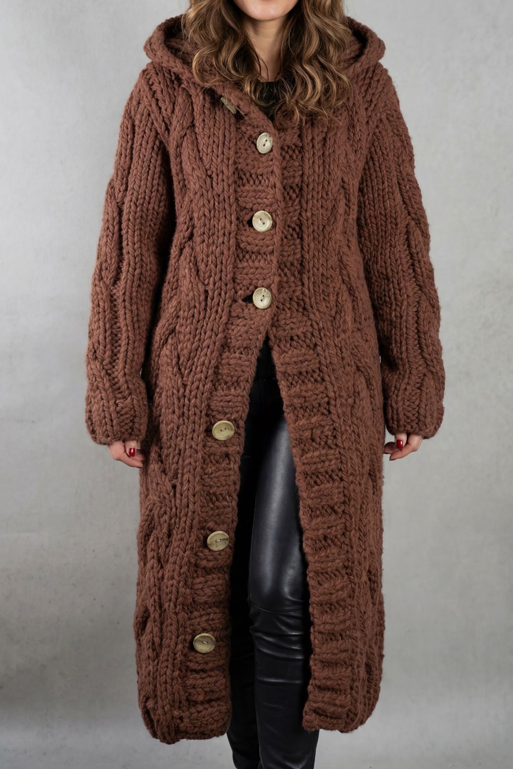 Women's Oversized Hooded Cable Knit Cardigan Coat - Karinaè
