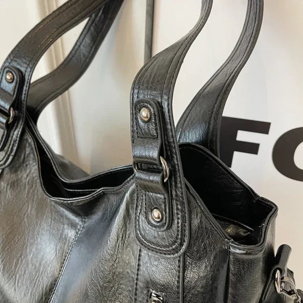 Women's Oversized Woven Leather Shoulder Tote Bag for Everyday Use | Amelia