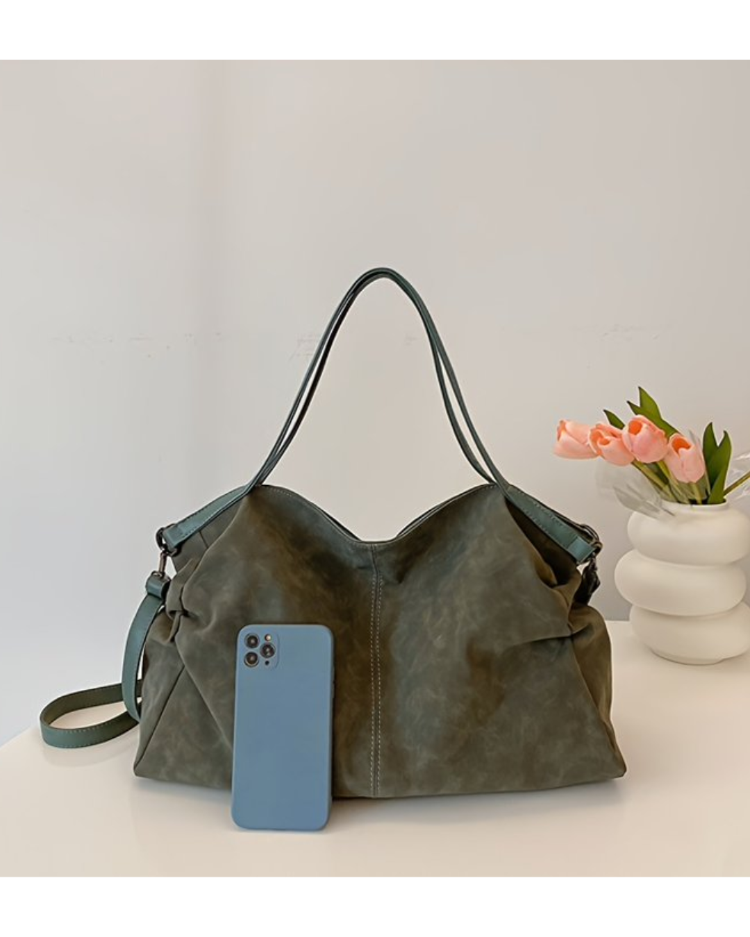 Suede Shoulder Bag, Slouchy Design | Lyra