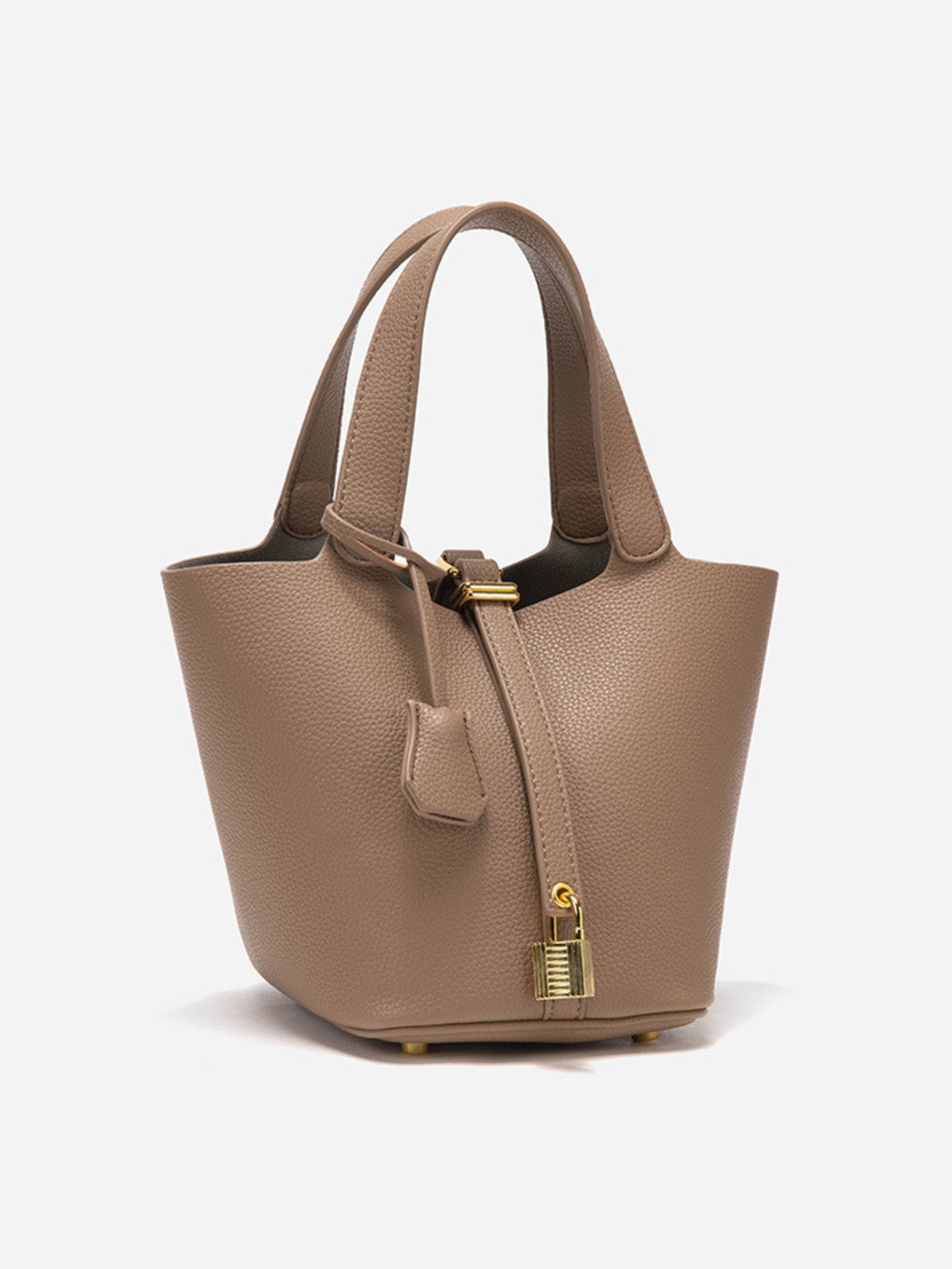 Women's Leather Bucket Tote Bag with Lock Closure for Everyday & Work Use | Seraphina