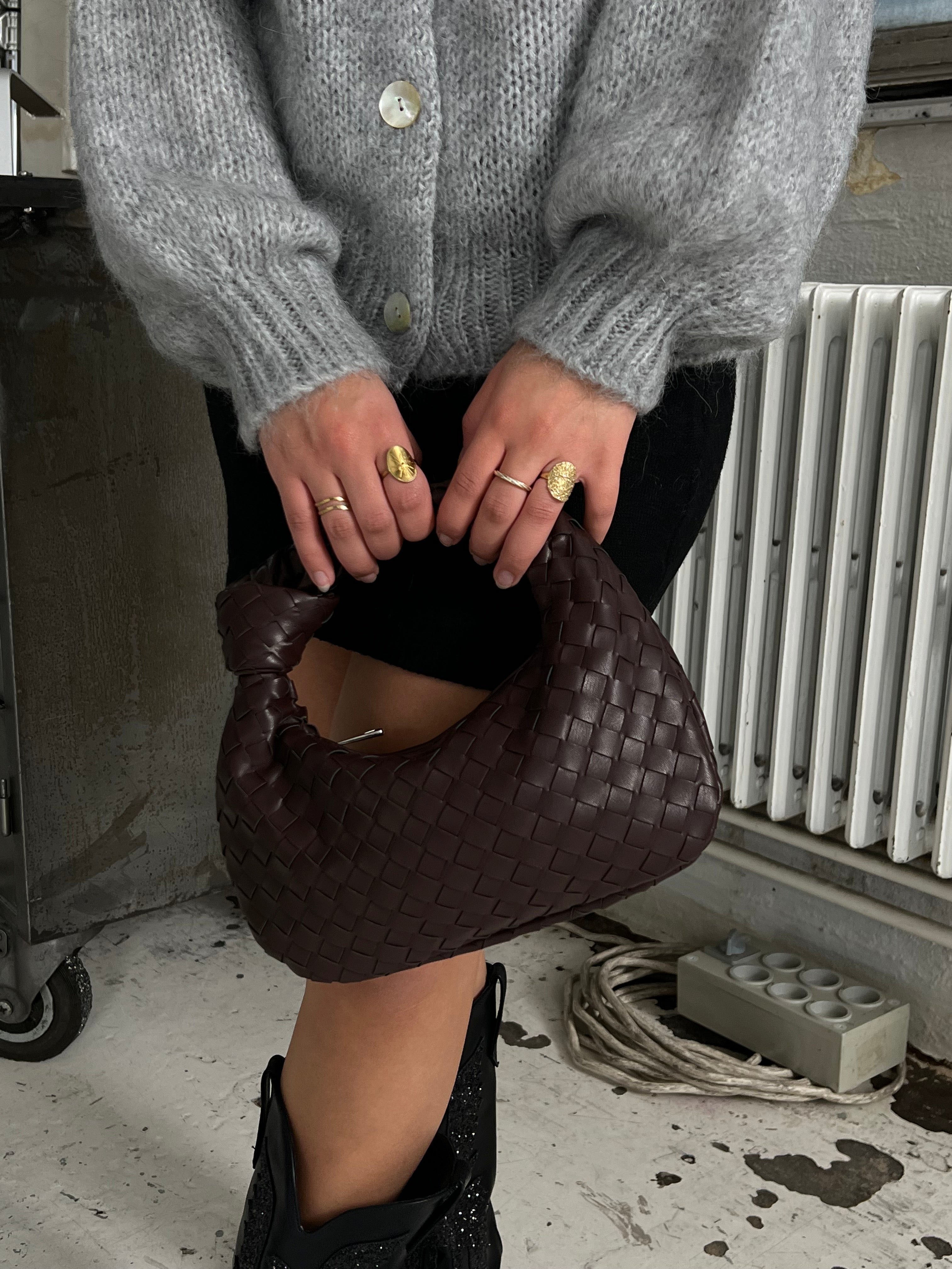Women's Woven Faux Leather Mini Top Handle Bag for Evening & Everyday Use | Marigold