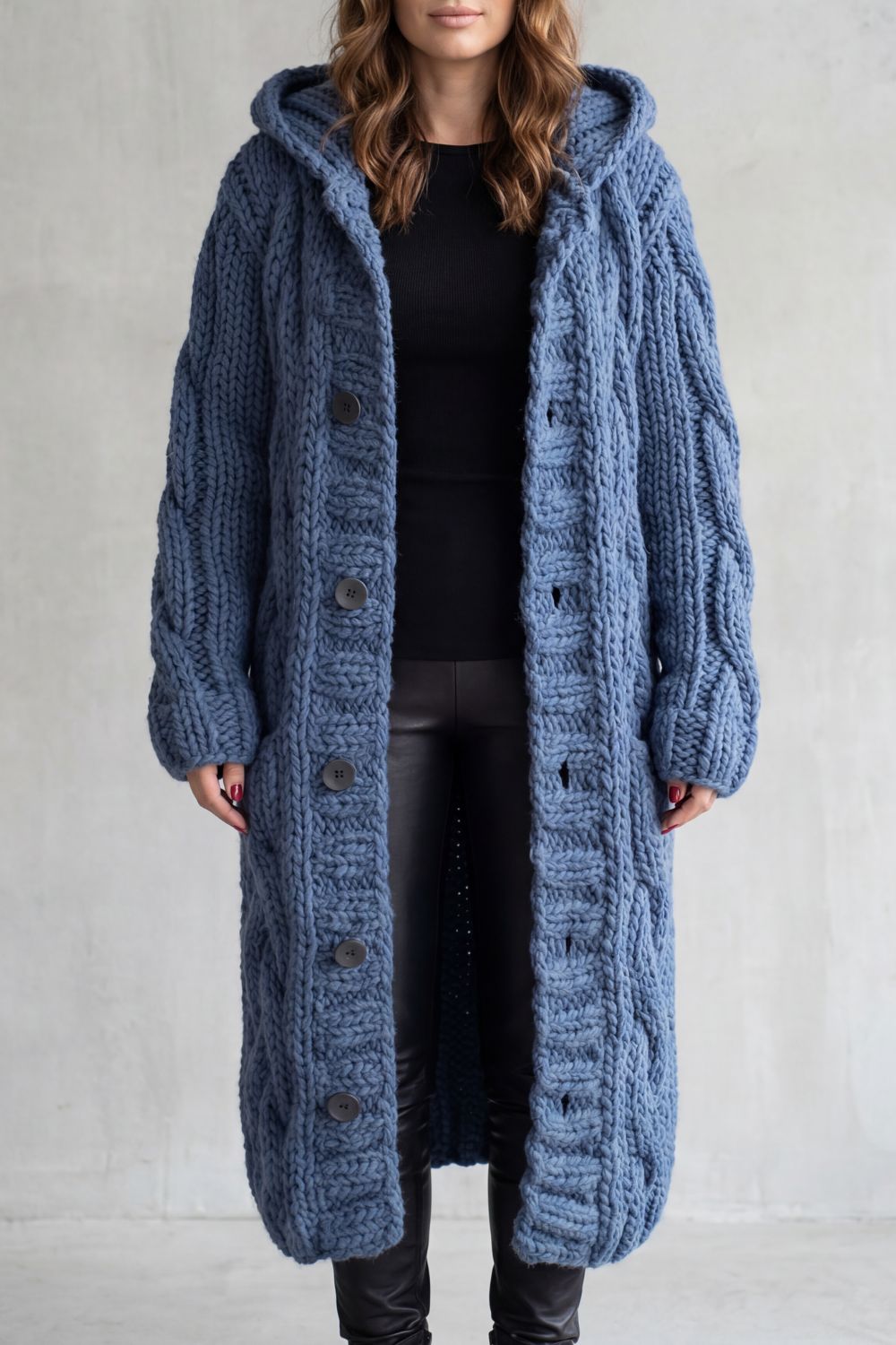 Women's Oversized Hooded Cable Knit Cardigan Coat - Karinaè