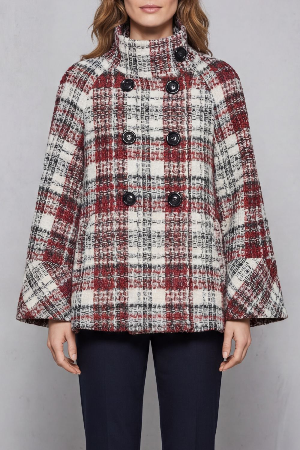 Women's Vintage Check Flare Wool Cape Coat - Rosélle