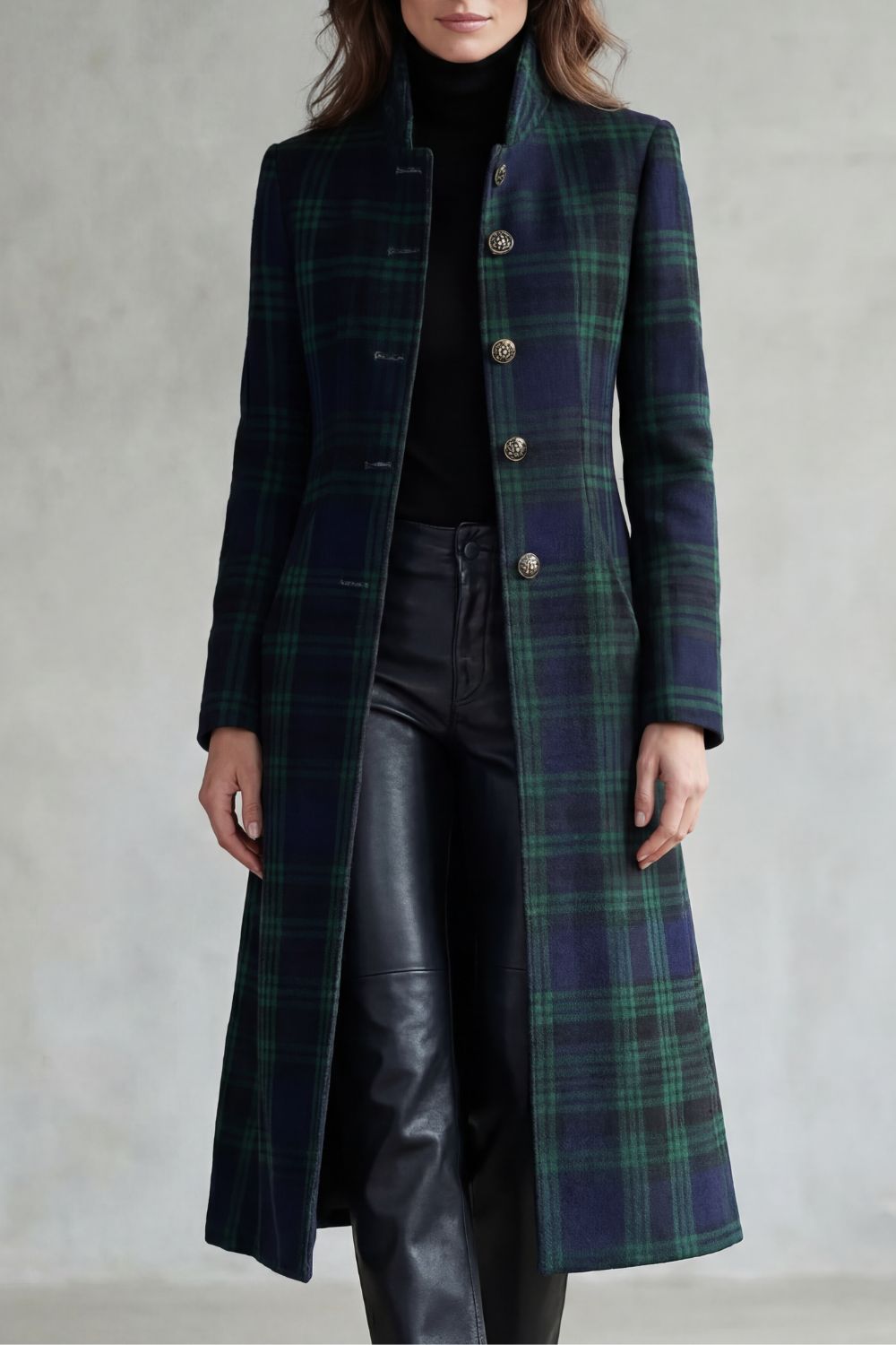 Women's Highland Check Silhouette Wool Blend Coat - Rowleigh