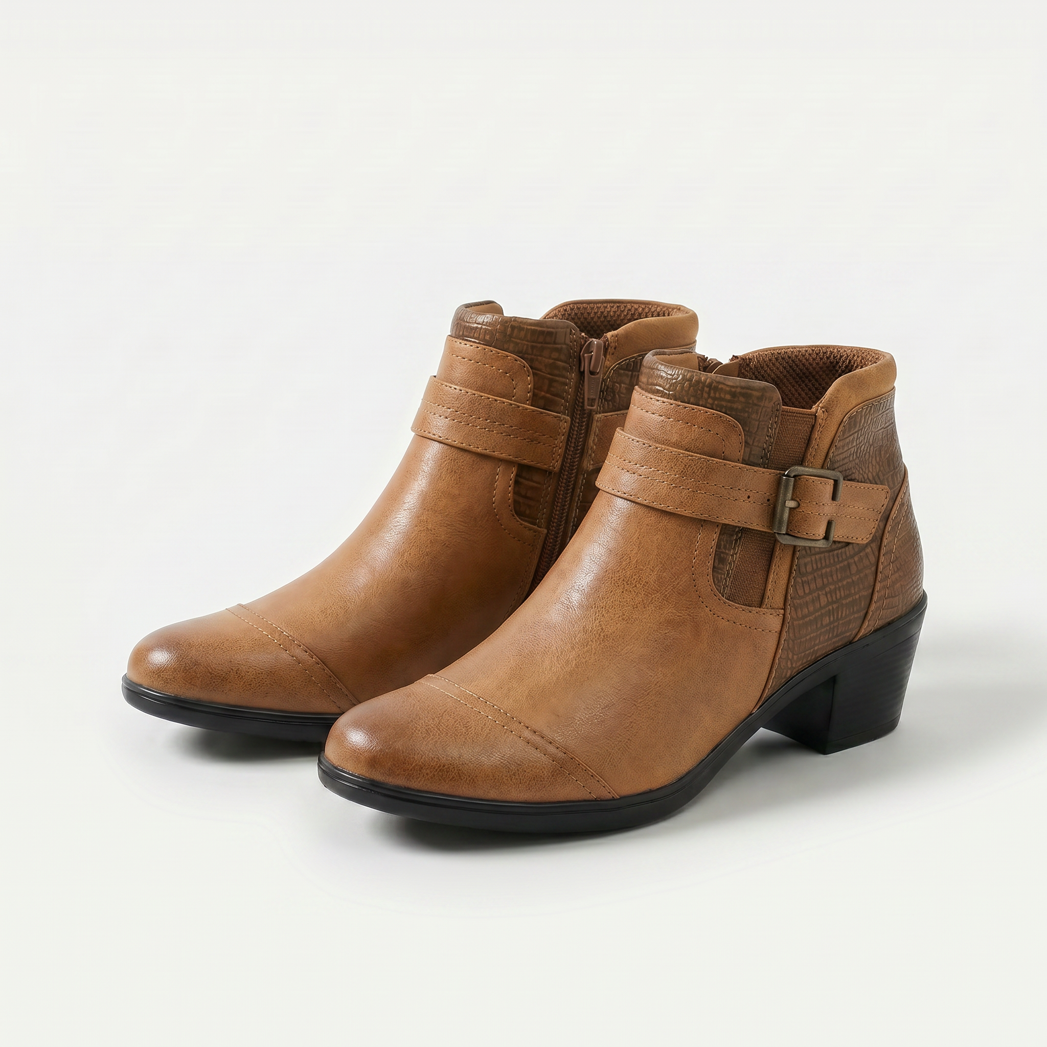 Women's Leather Ankle Boots with Zipper - Emma