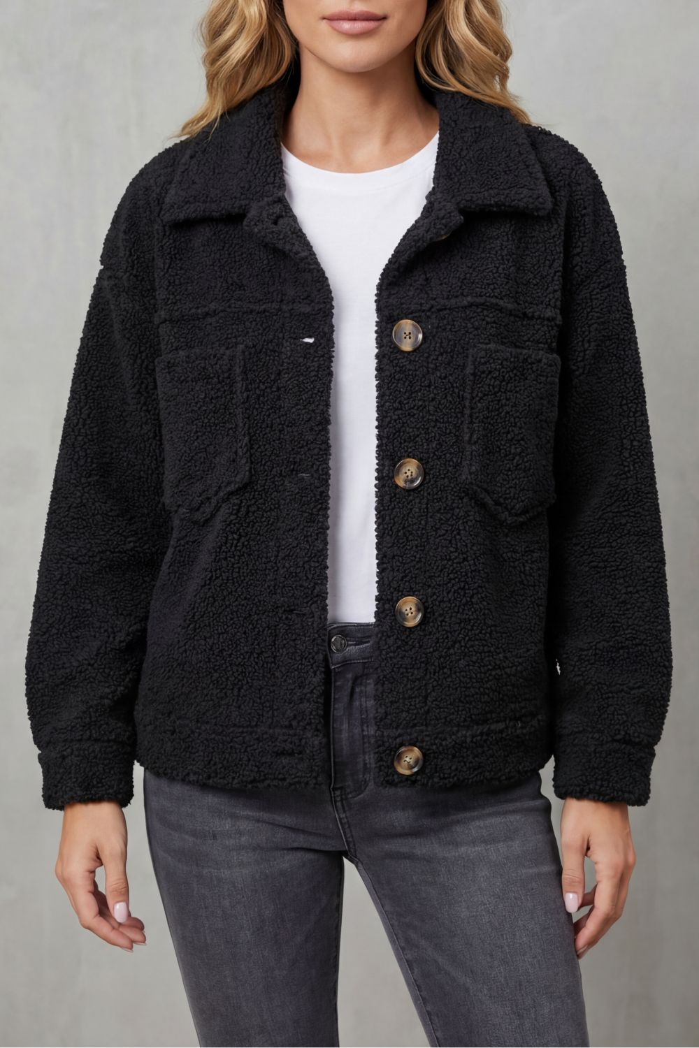 Women's Textured Fleece Button-Up Jacket - Floretta