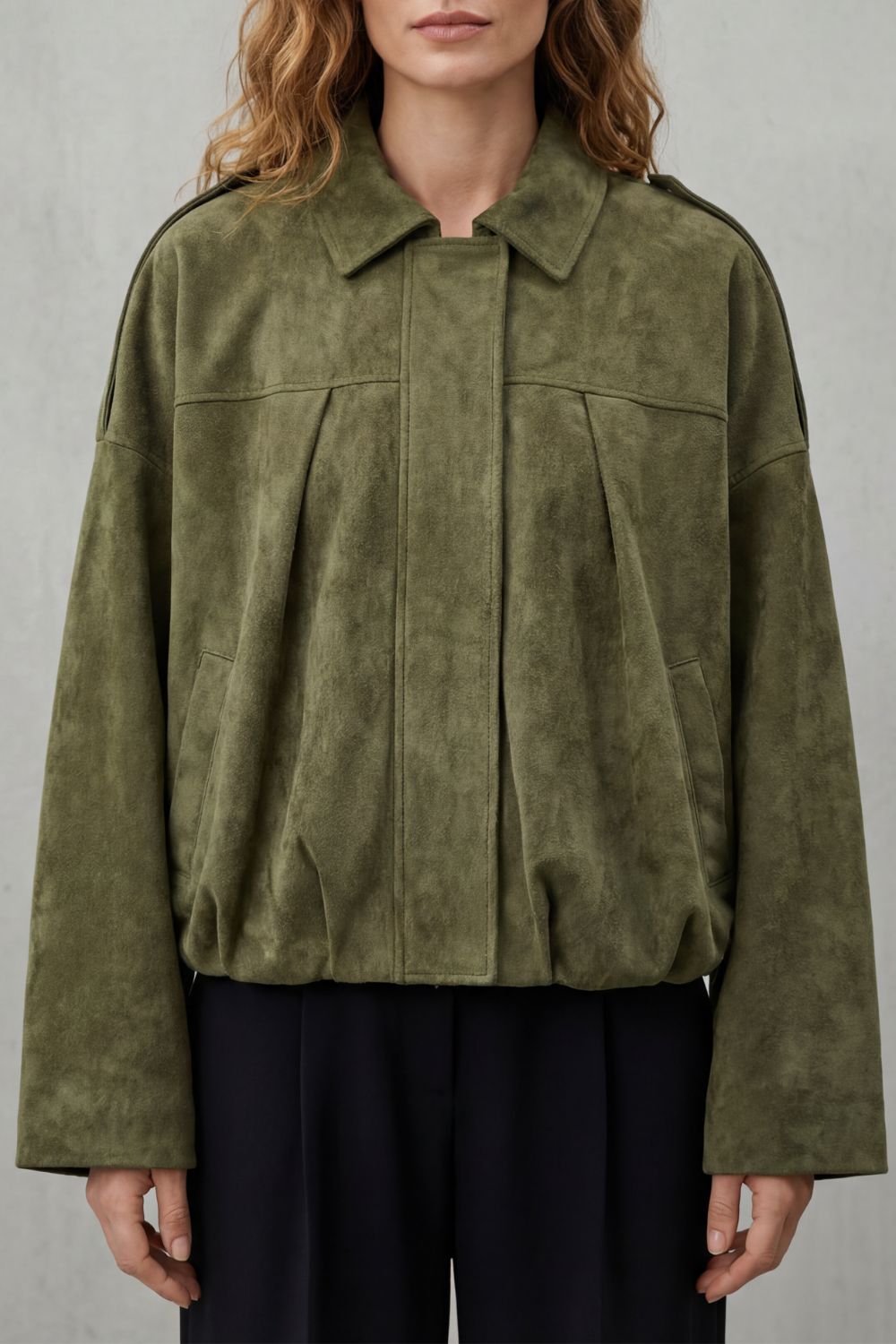 Women's Sculpted Volume Suede Bomber Jacket - Solenné