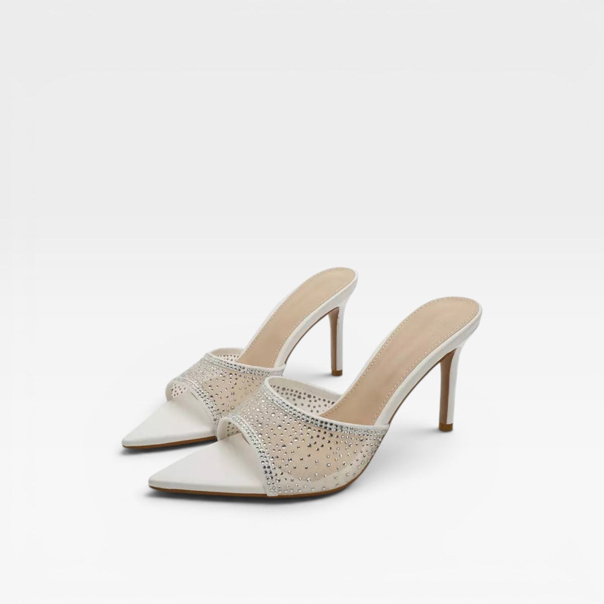 Women's Crystal Embellished Suede Stiletto Mules – Evening Heels | Ebrington