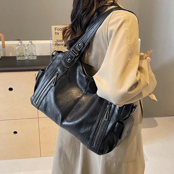 Women's Oversized Woven Leather Shoulder Tote Bag for Everyday Use | Amelia