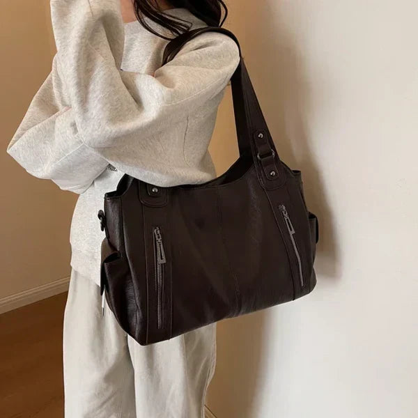 Women's Oversized Woven Leather Shoulder Tote Bag for Everyday Use | Amelia