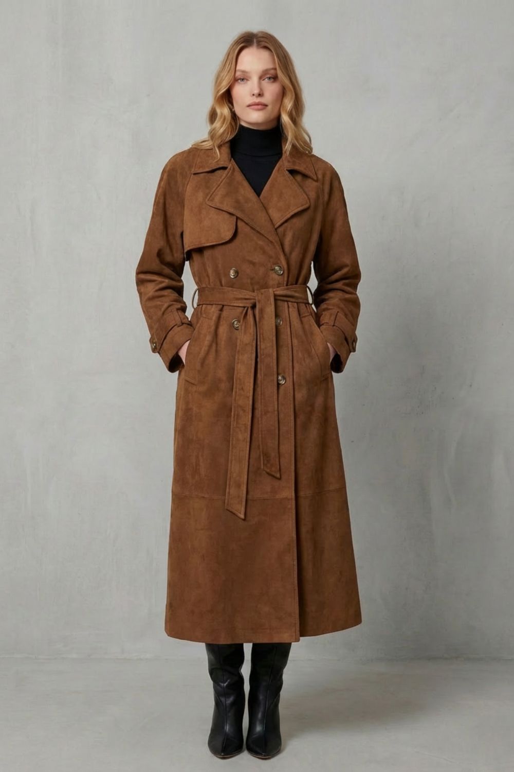 Women's Elegant Suede Trench Coat - Velloré