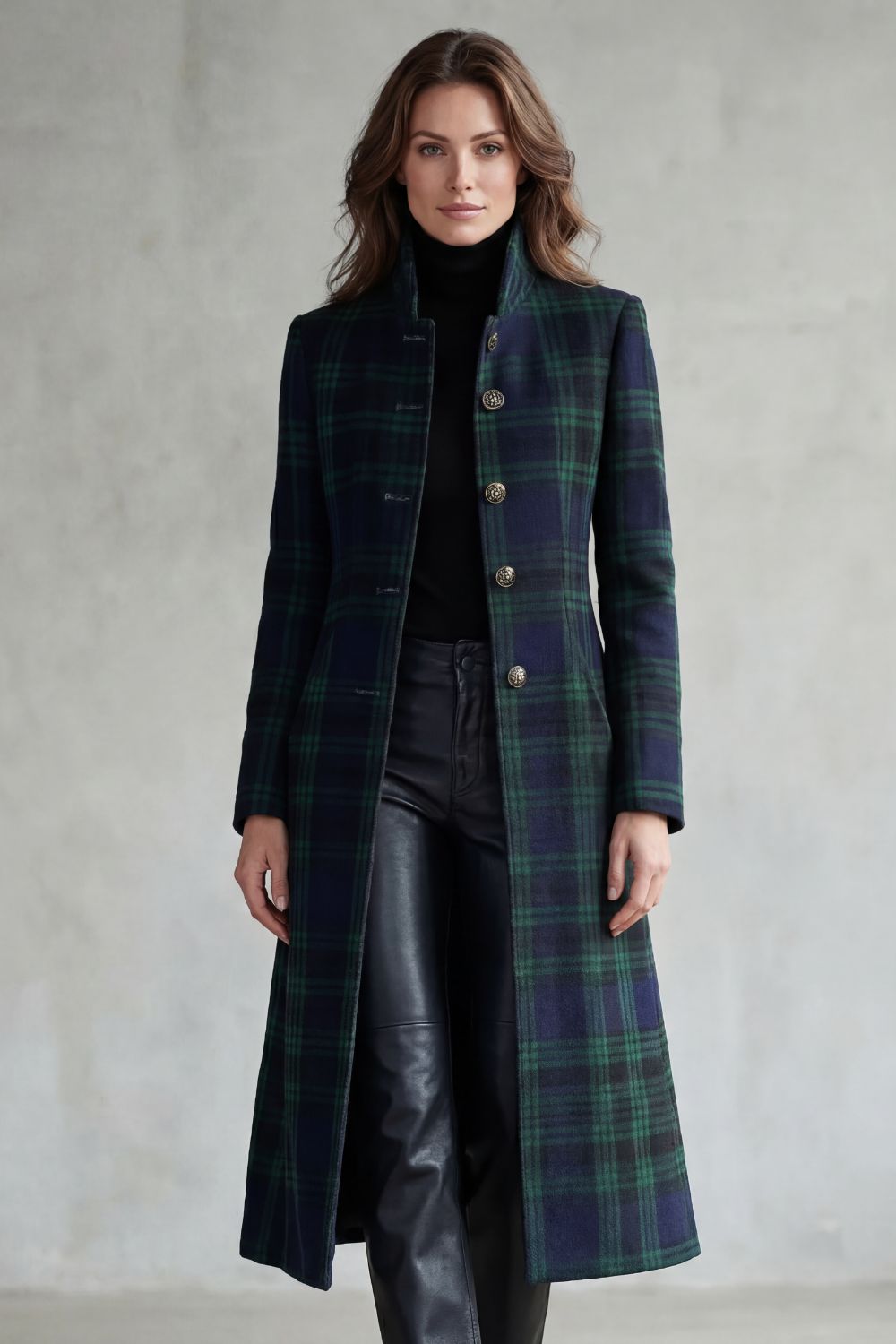 Women's Highland Check Silhouette Wool Blend Coat - Rowleigh