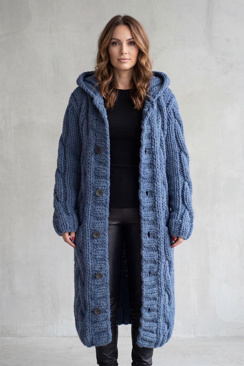 Women's Oversized Hooded Cable Knit Cardigan Coat - Karinaè