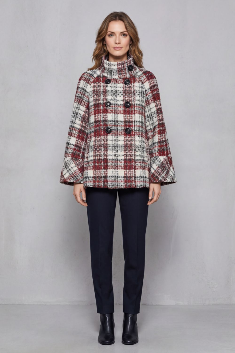 Women's Vintage Check Flare Wool Cape Coat - Rosélle