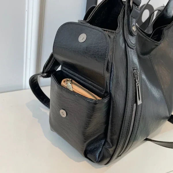 Women's Oversized Woven Leather Shoulder Tote Bag for Everyday Use | Amelia