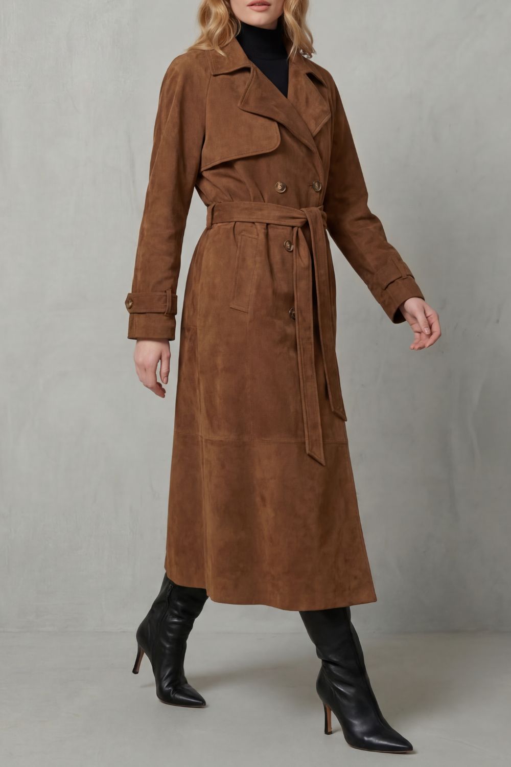 Women's Elegant Suede Trench Coat - Velloré