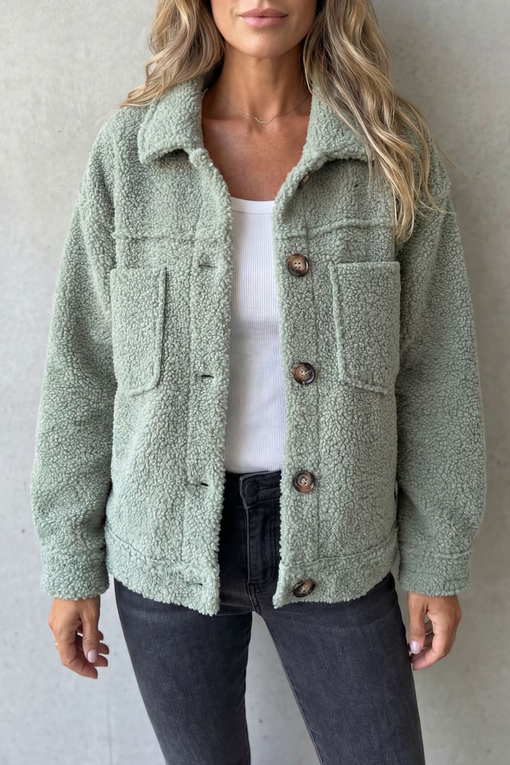 Women's Textured Fleece Button-Up Jacket - Floretta