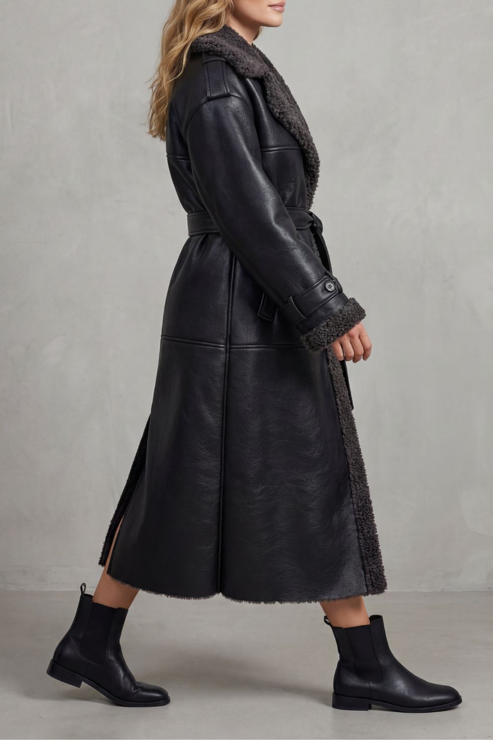 Women's Cozy Oversized Shearling Coat with Belt - Ravienne