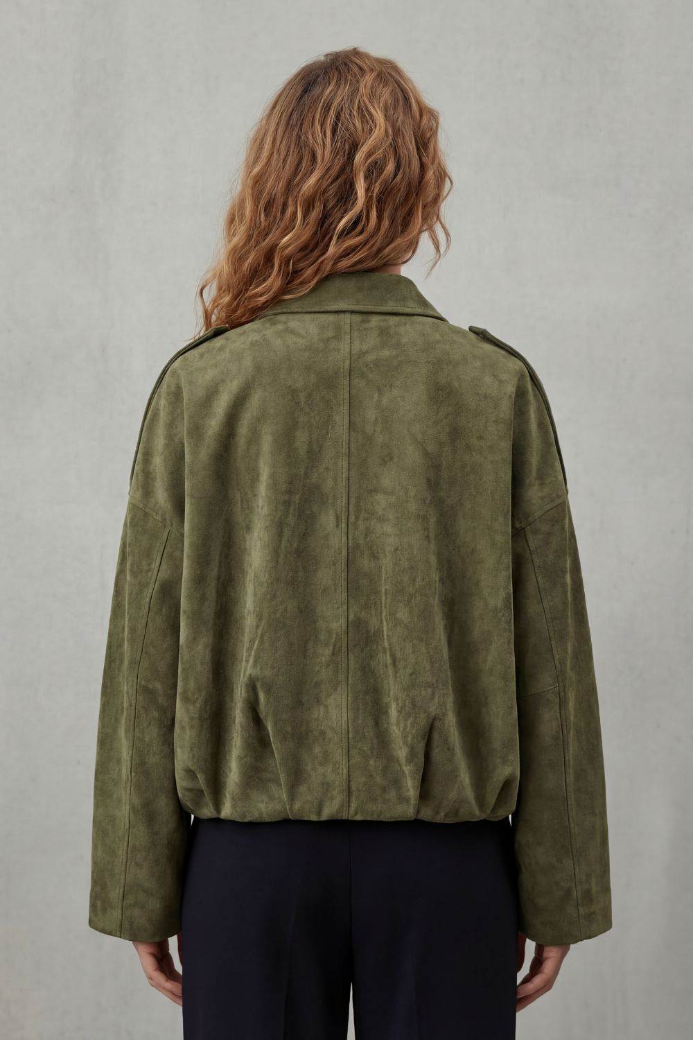 Women's Sculpted Volume Suede Bomber Jacket - Solenné