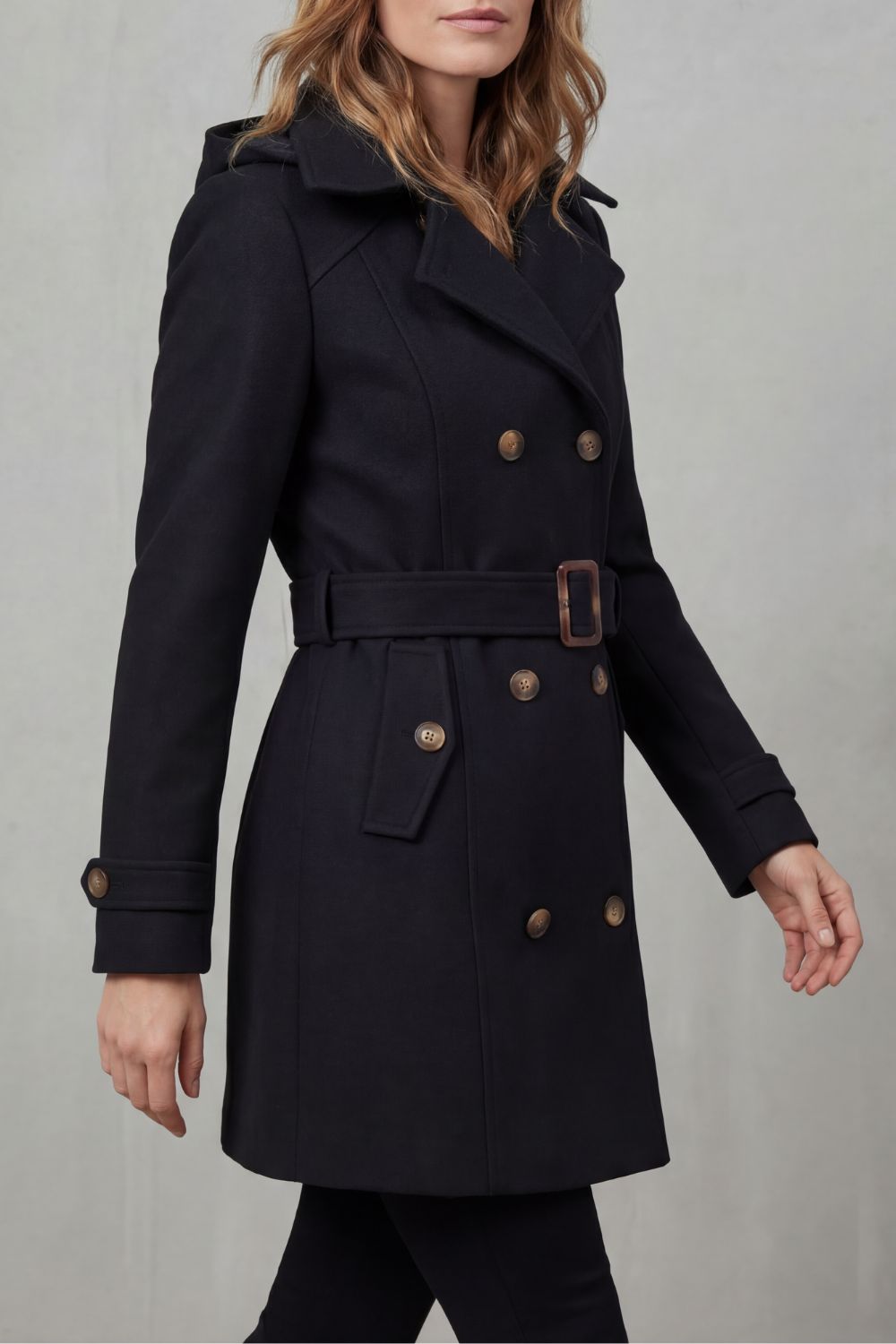 Women's Custom Elegance - Hooded Trench Coat - Solivane