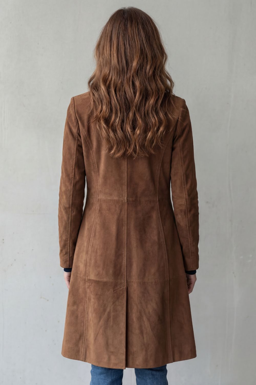 Women's Longline Coat with Vintage Suede Finish - Delvienne