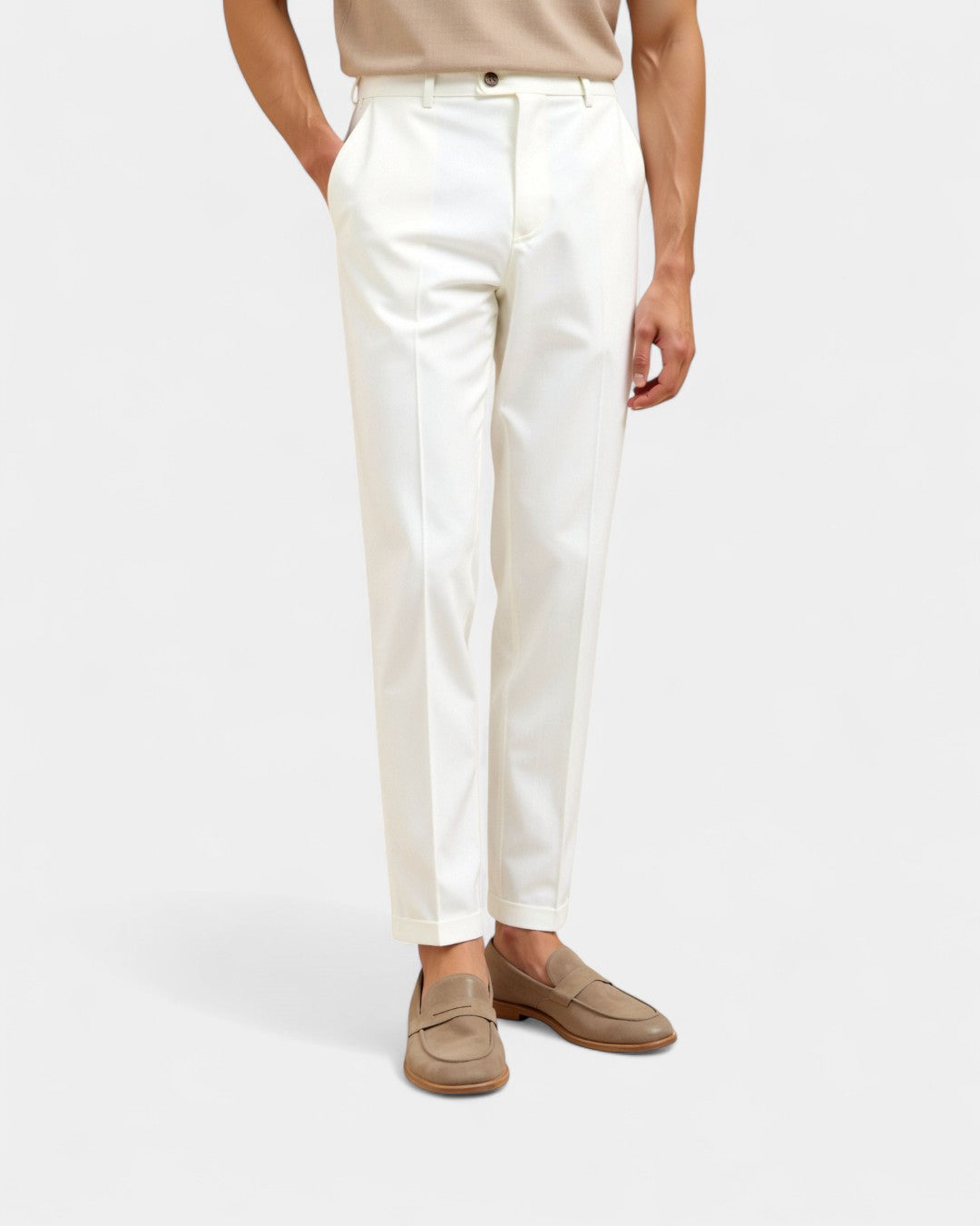 Smart Tailored Regular Fit Chino Ankle Pants - White