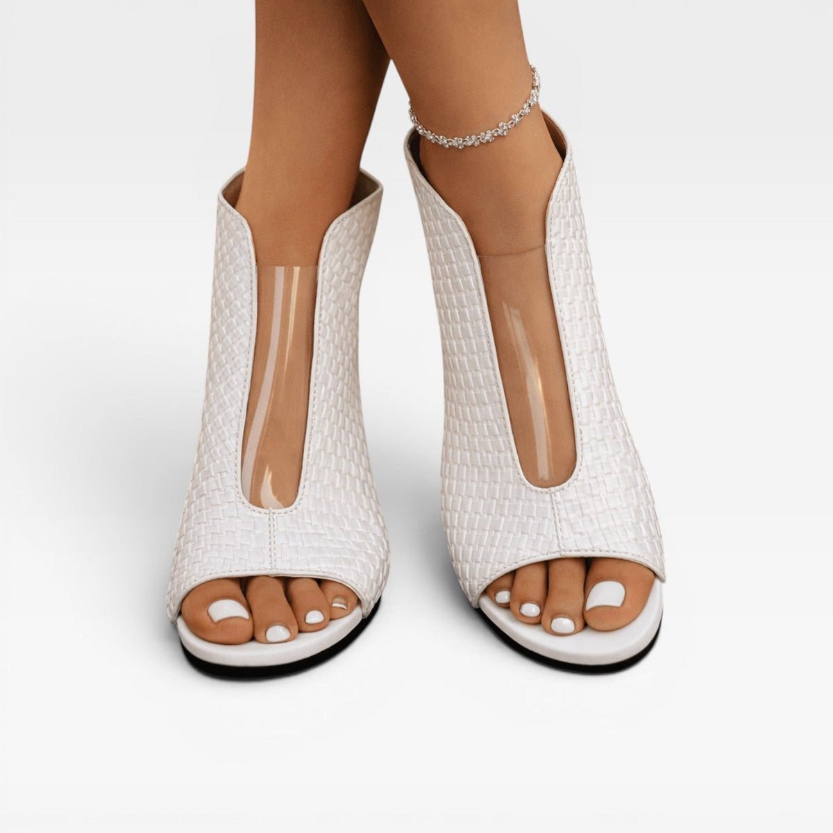 Women's Woven Metallic Sculpted Heel Pumps – Open Toe Evening Shoes | Gawsworth