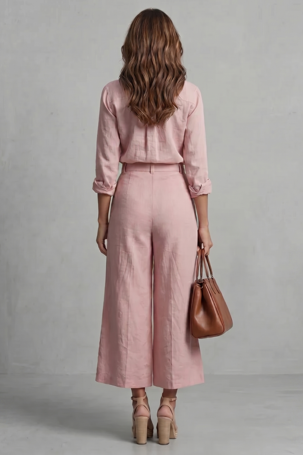 Detail close-up of the structured collar and soft linen texture