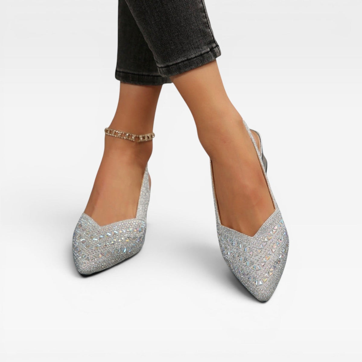 Women's Rhinestone Slingback Pumps – Block Heel Wedding Shoes | Ferndale