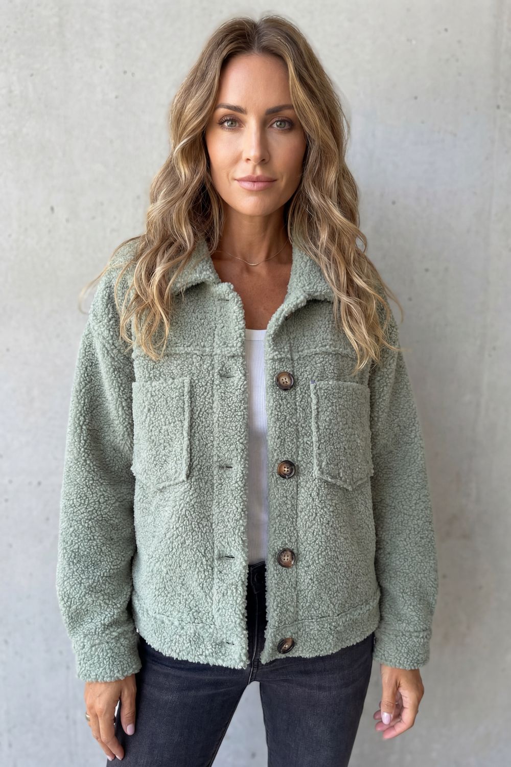 Women's Textured Fleece Button-Up Jacket - Floretta
