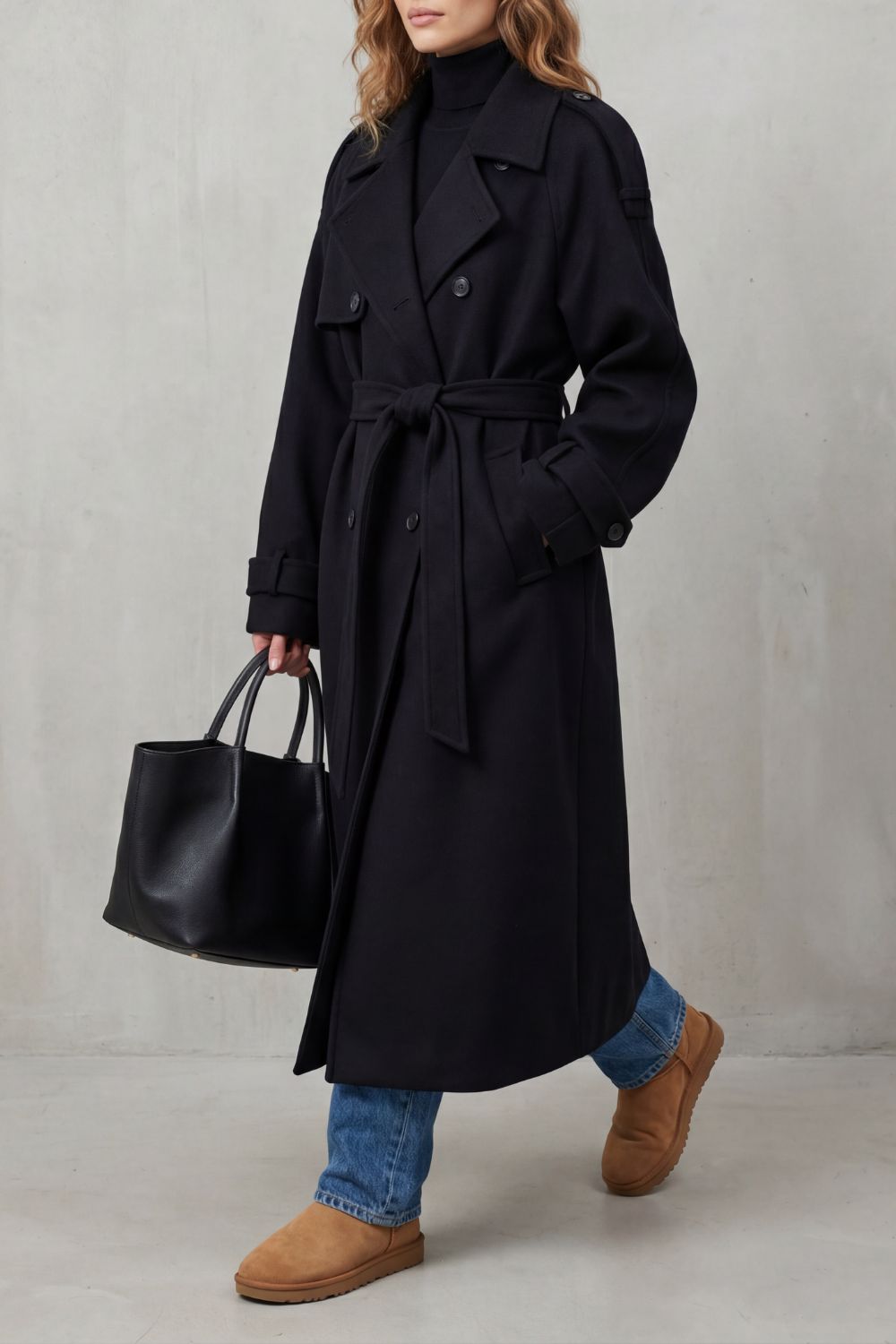 Women's Oversized Wool Trench Coat - Noirvaine