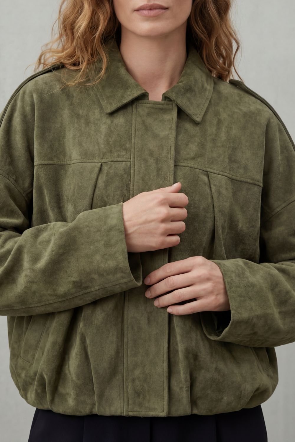Women's Sculpted Volume Suede Bomber Jacket - Solenné
