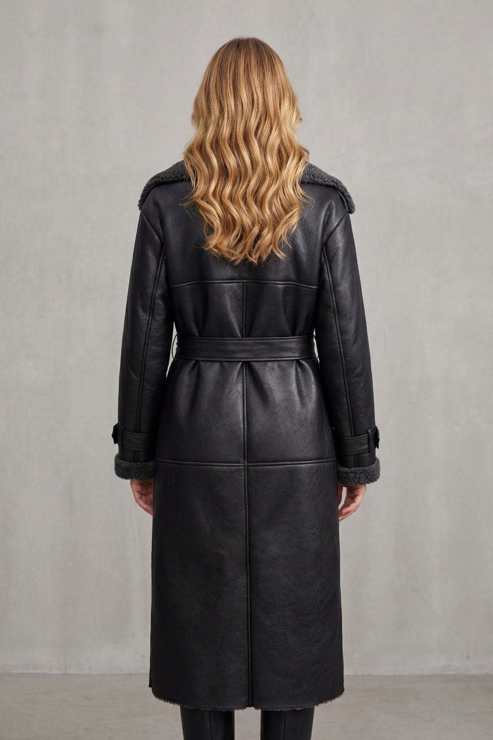 Women's Cozy Oversized Shearling Coat with Belt - Ravienne