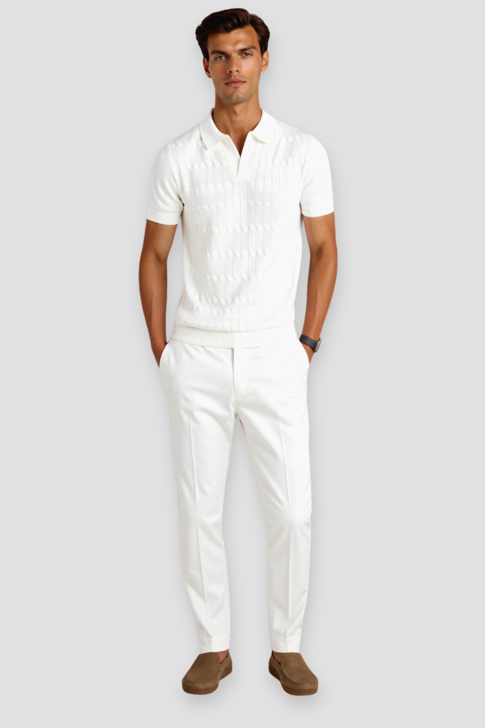Klyne Premium V-Neck Cable Knit Polo