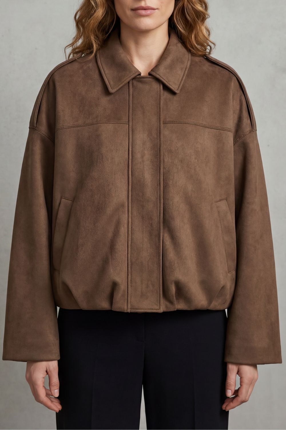 Women's Sculpted Volume Suede Bomber Jacket - Solenné
