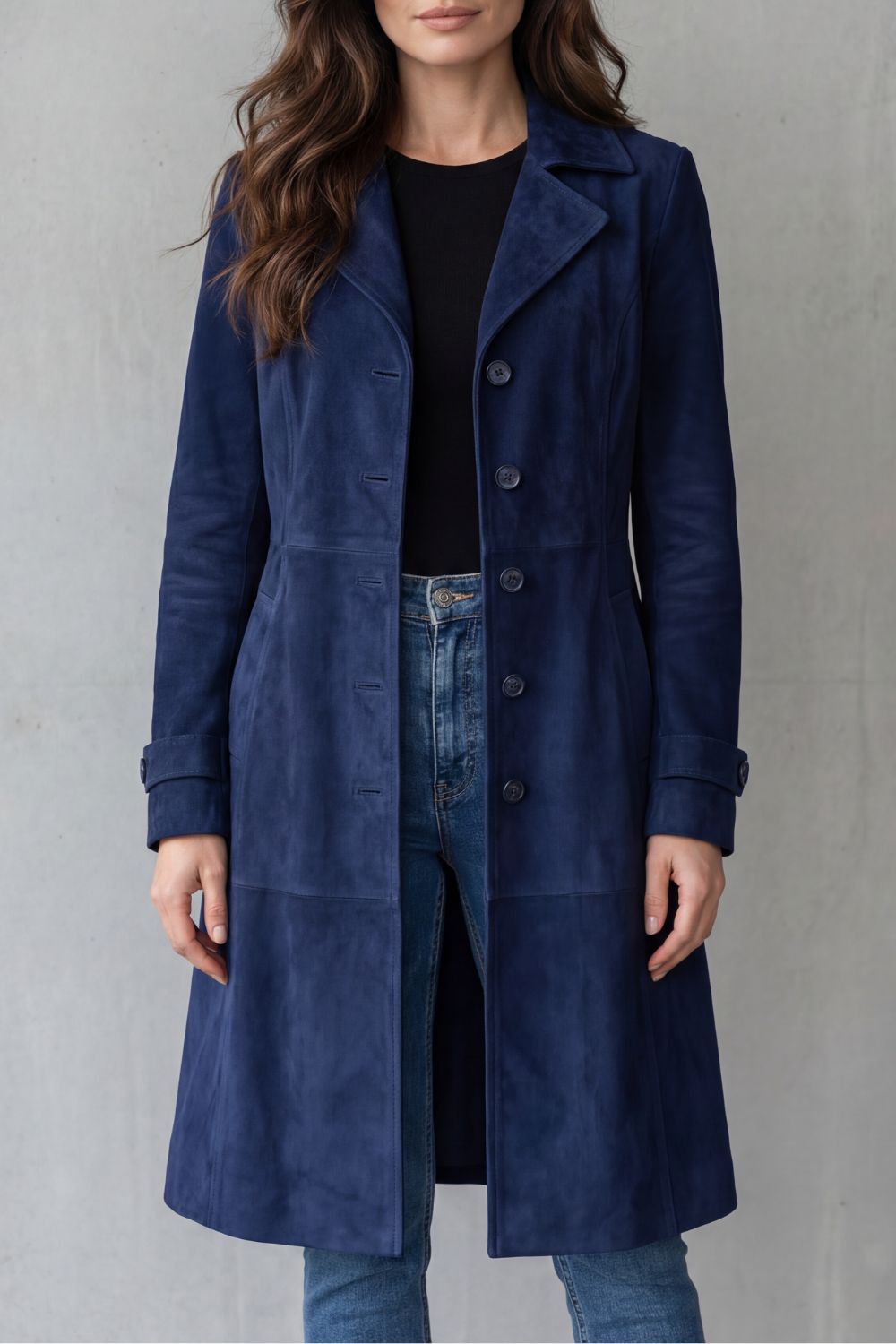 Women's Longline Coat with Vintage Suede Finish - Delvienne