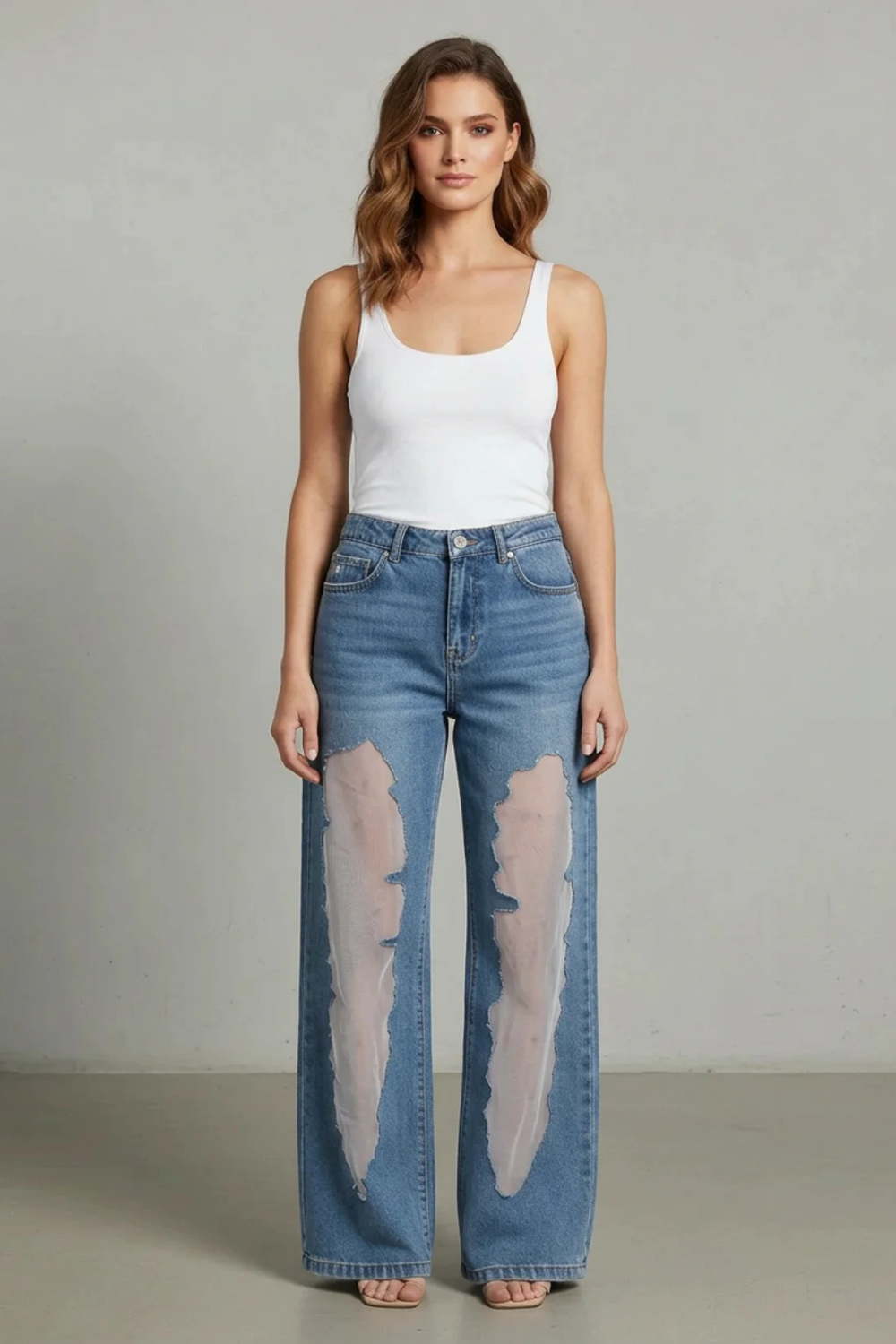 Women's High Rise Wide Leg Patchwork Jeans - Ondrelle