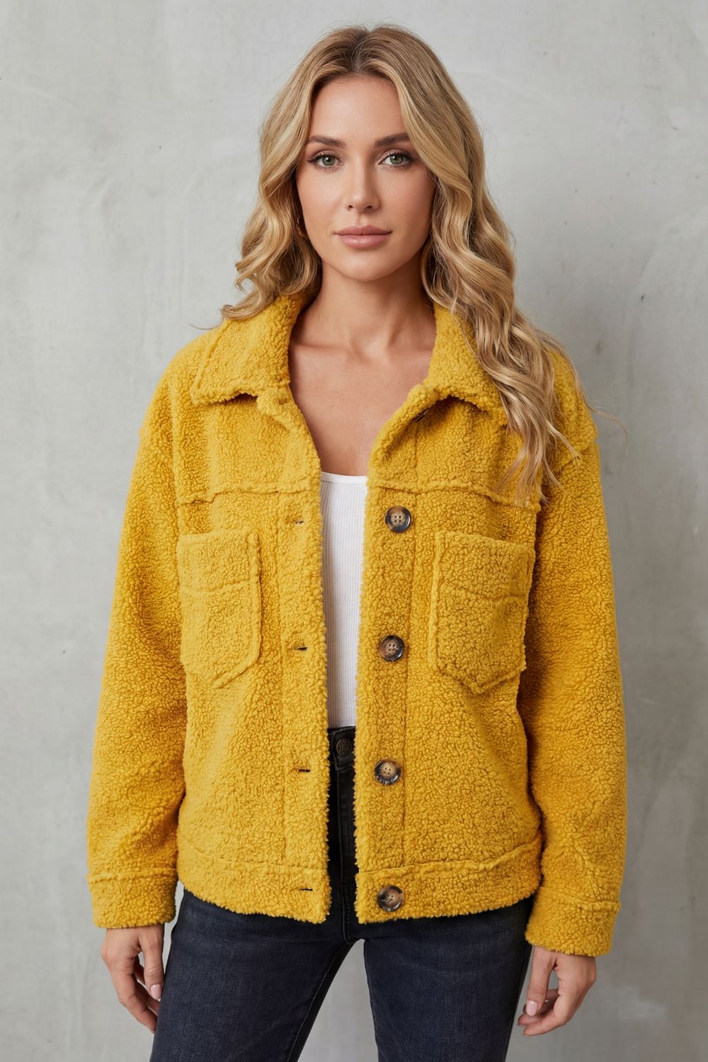 Women's Textured Fleece Button-Up Jacket - Floretta
