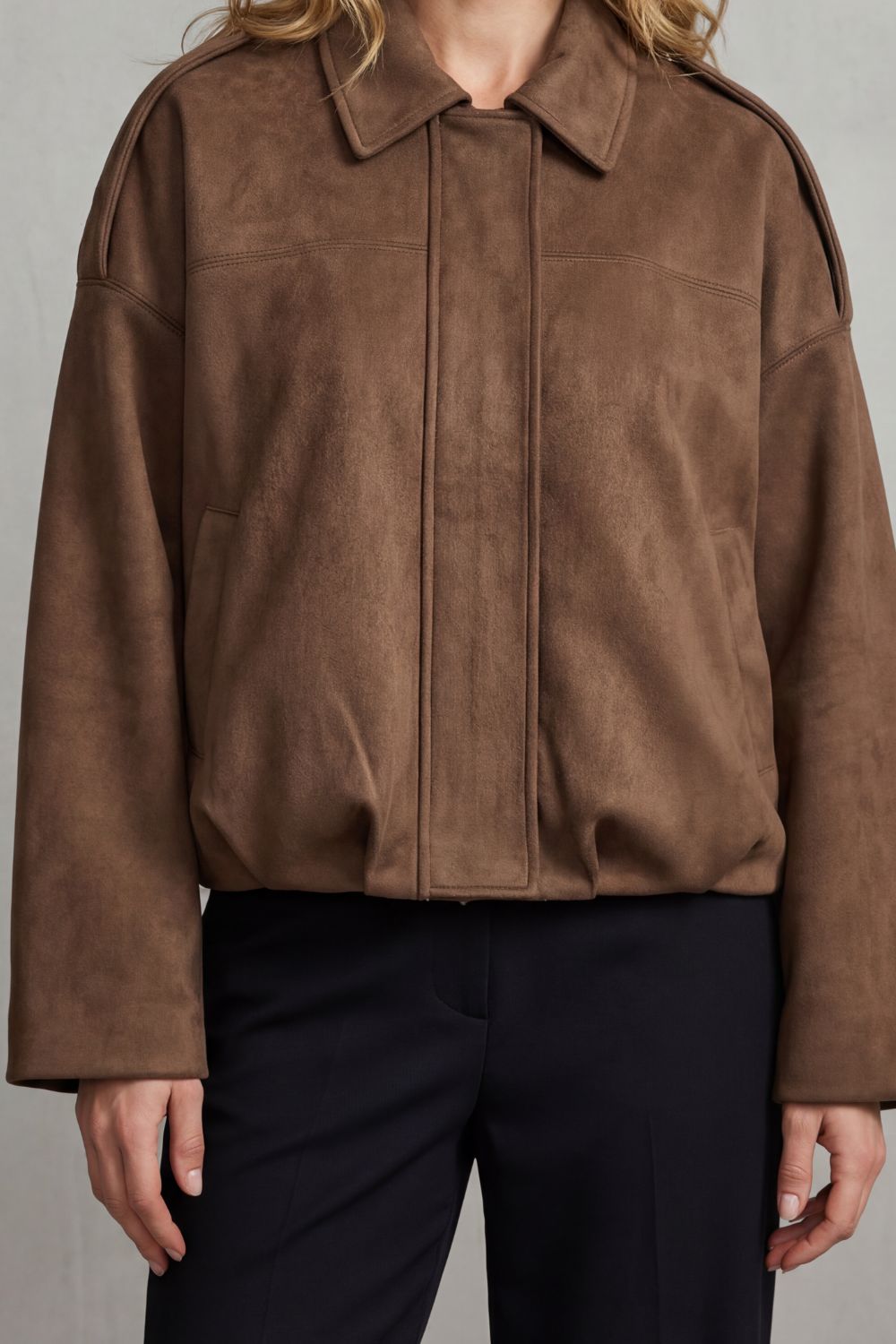 Women's Sculpted Volume Suede Bomber Jacket - Solenné