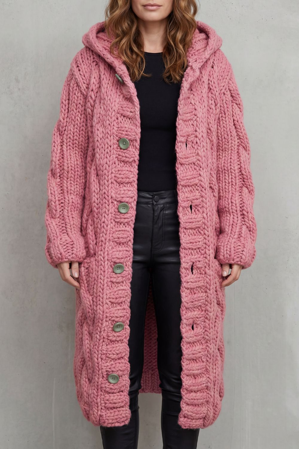 Women's Oversized Hooded Cable Knit Cardigan Coat - Karinaè