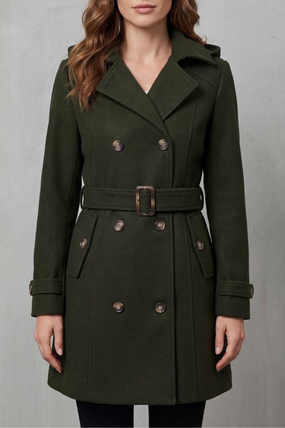 Women's Custom Elegance - Hooded Trench Coat - Solivane