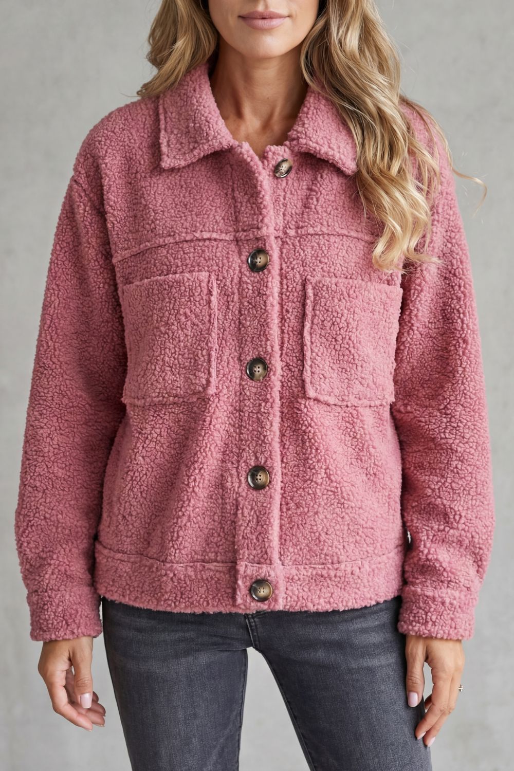 Women's Textured Fleece Button-Up Jacket - Floretta