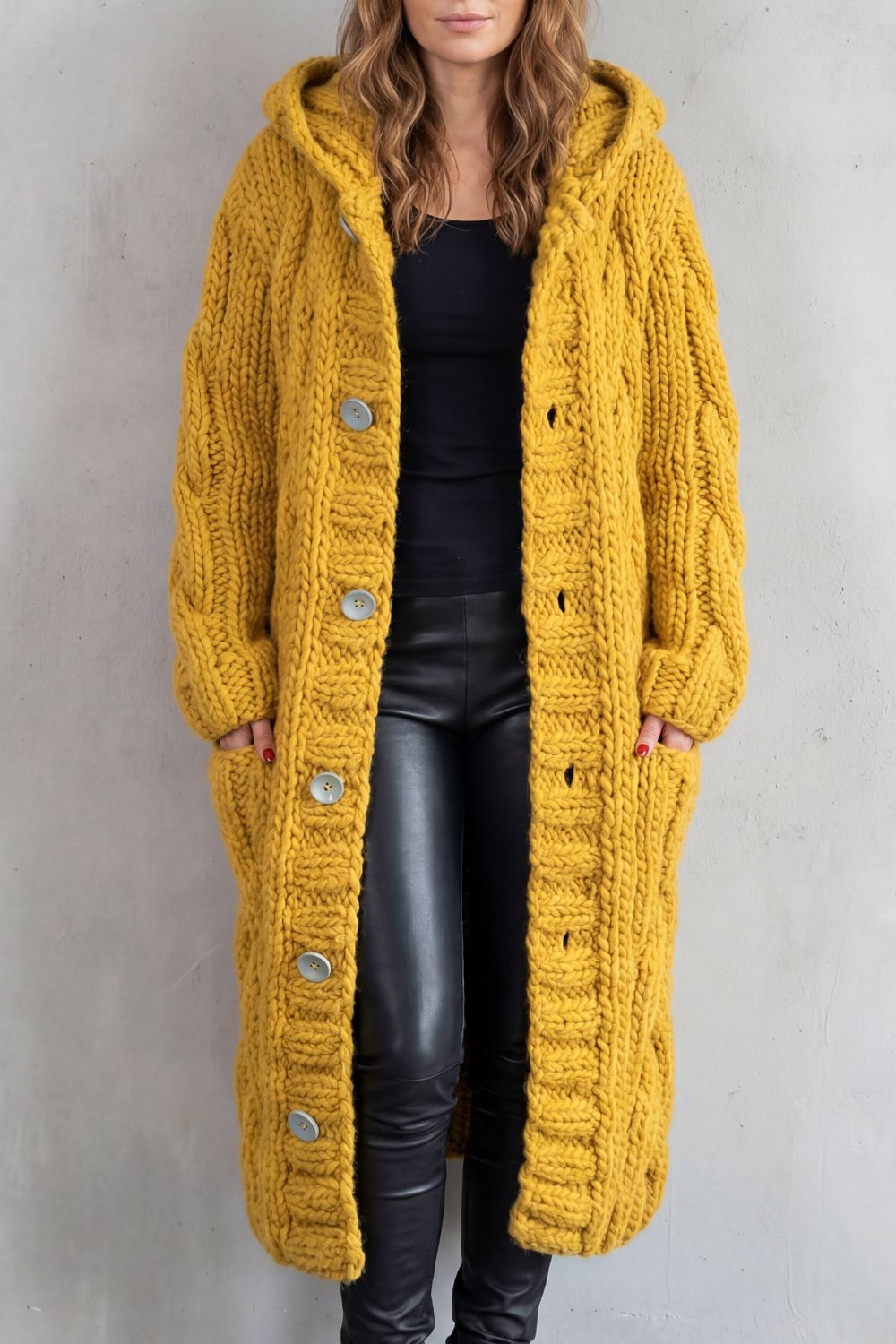 Women's Oversized Hooded Cable Knit Cardigan Coat - Karinaè