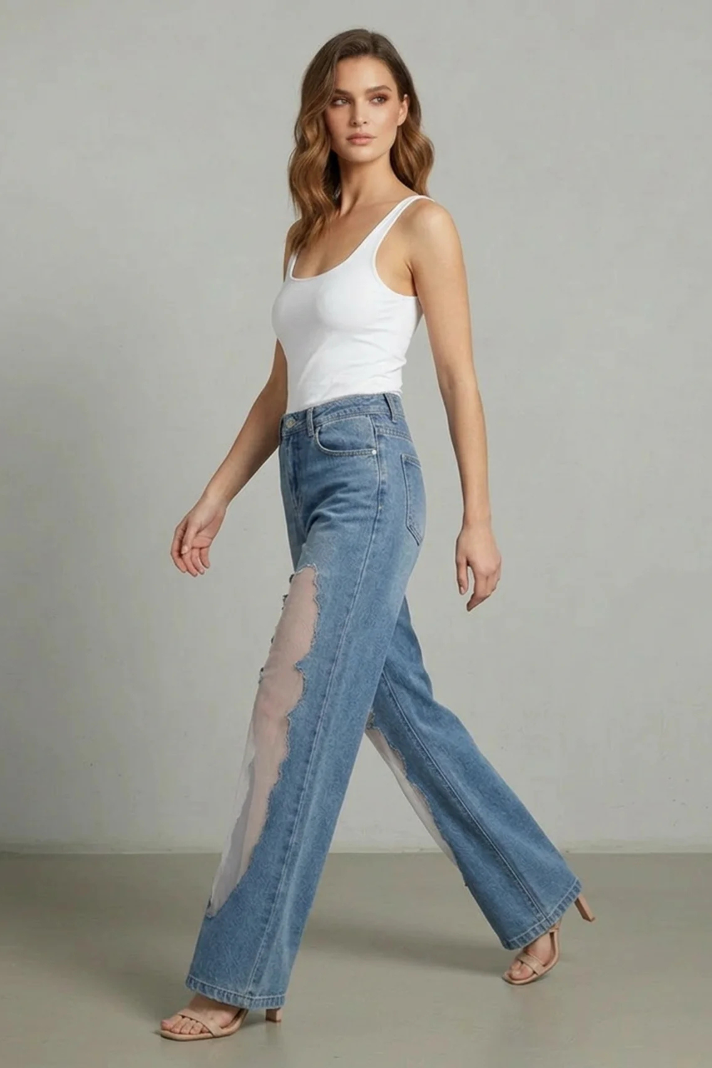 Women's High Rise Wide Leg Patchwork Jeans - Ondrelle