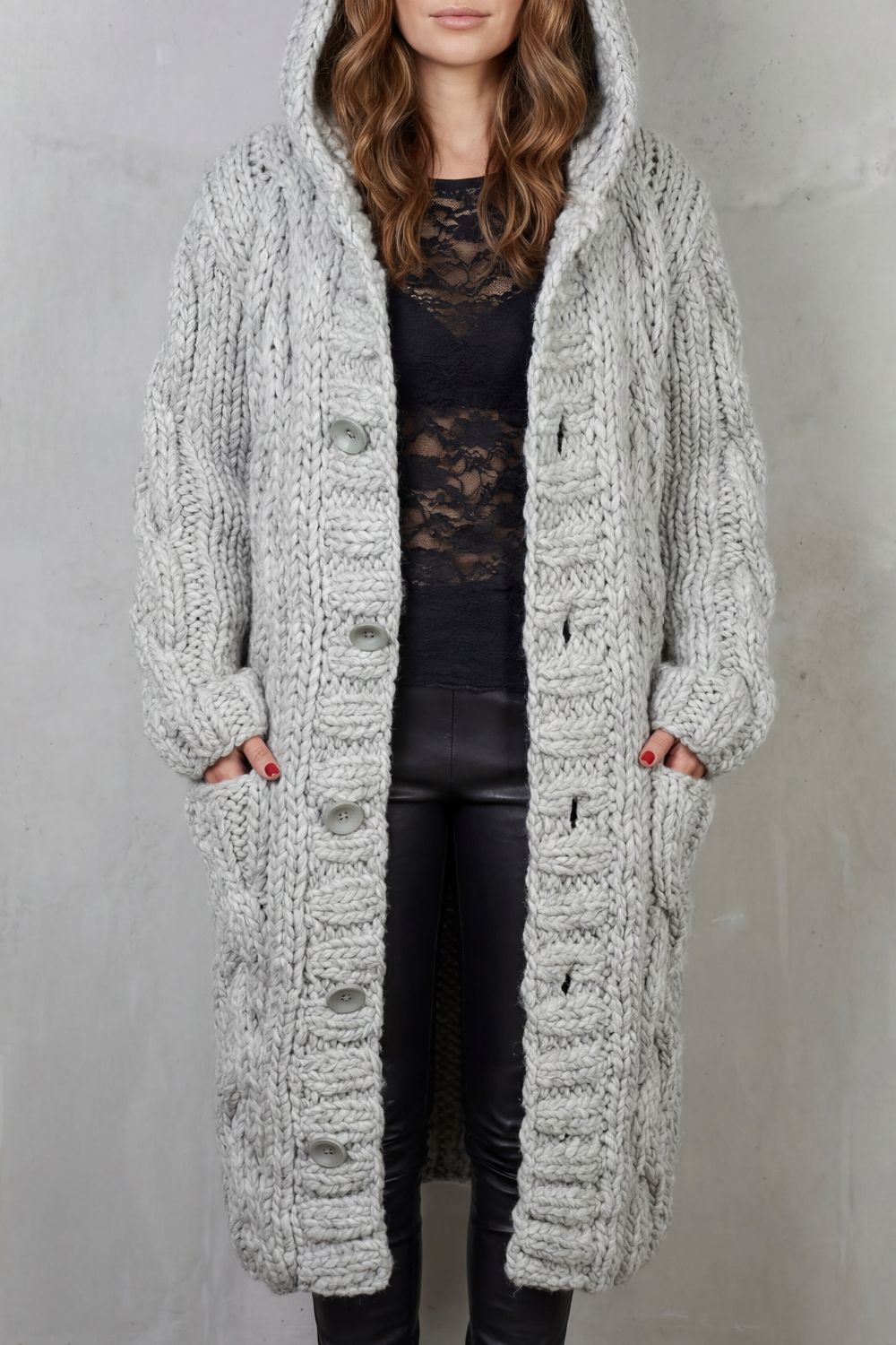 Women's Oversized Hooded Cable Knit Cardigan Coat - Karinaè