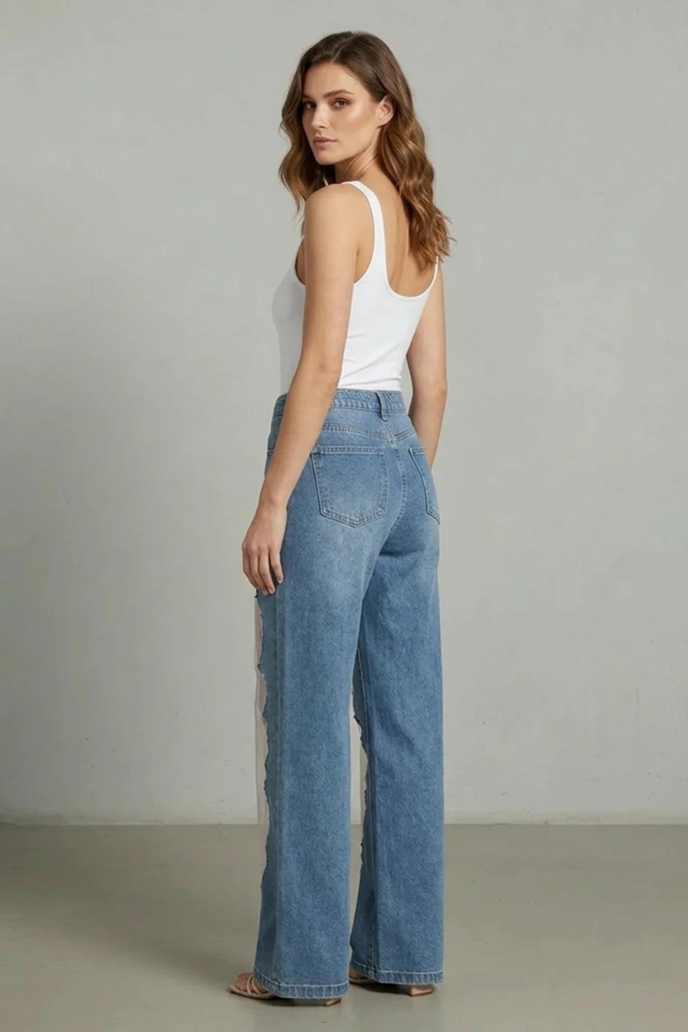 Women's High Rise Wide Leg Patchwork Jeans - Ondrelle