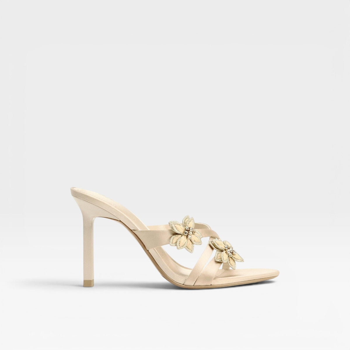 Women's Crystal Flower Stiletto Mules – Heeled Evening Sandals | Edenbridge