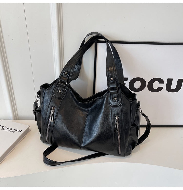 Women's Oversized Woven Leather Shoulder Tote Bag for Everyday Use | Amelia